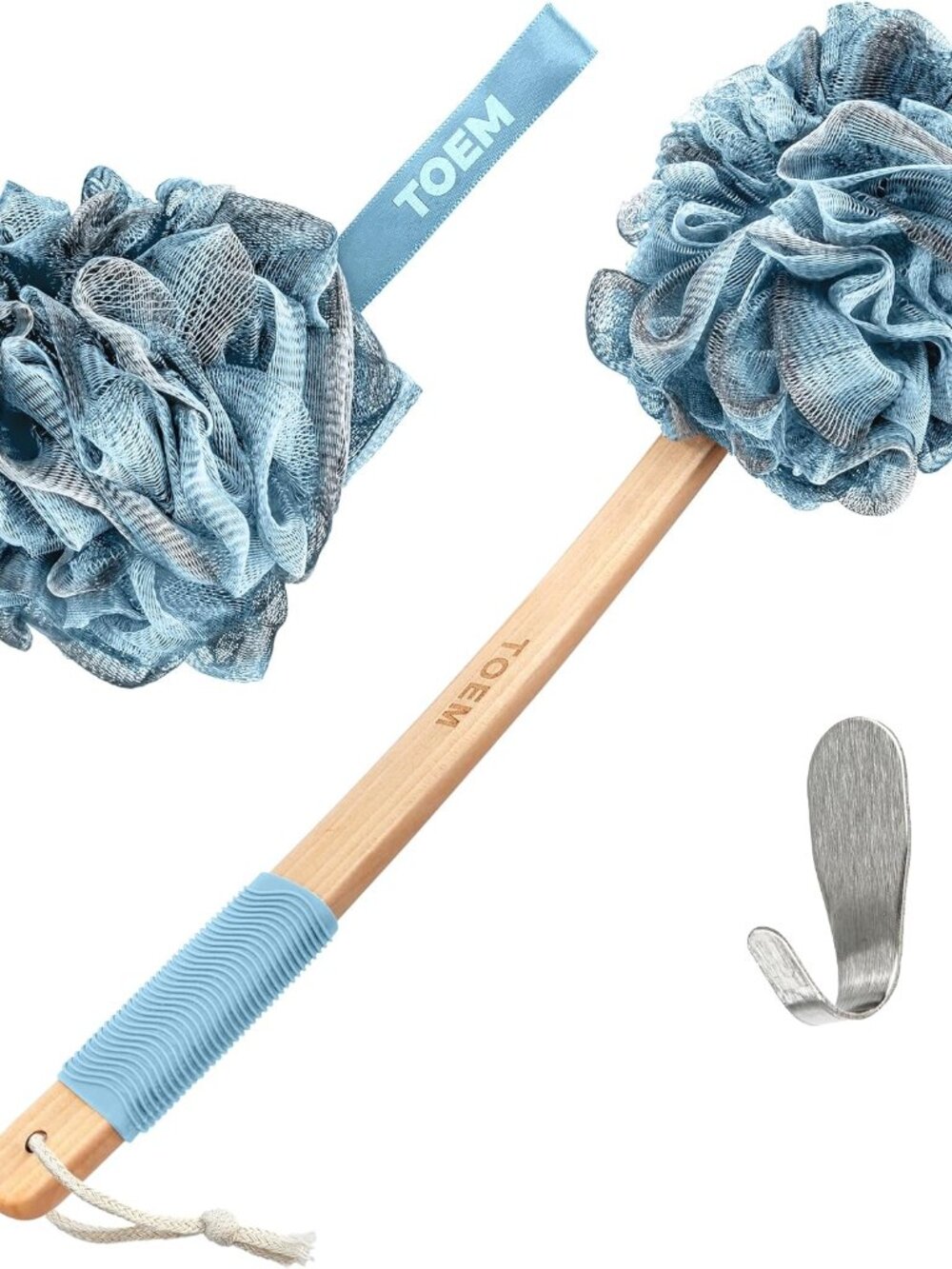Loofah Back Scrubber for Shower | Bamboo Charcoal | Long Handle